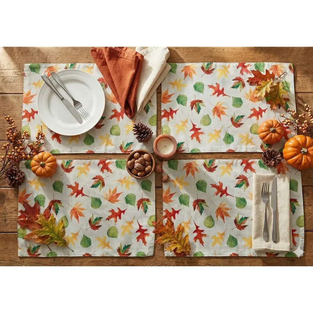 Lot of 4 Fall Leaves Rectangle Fabric Placemats NWT 12